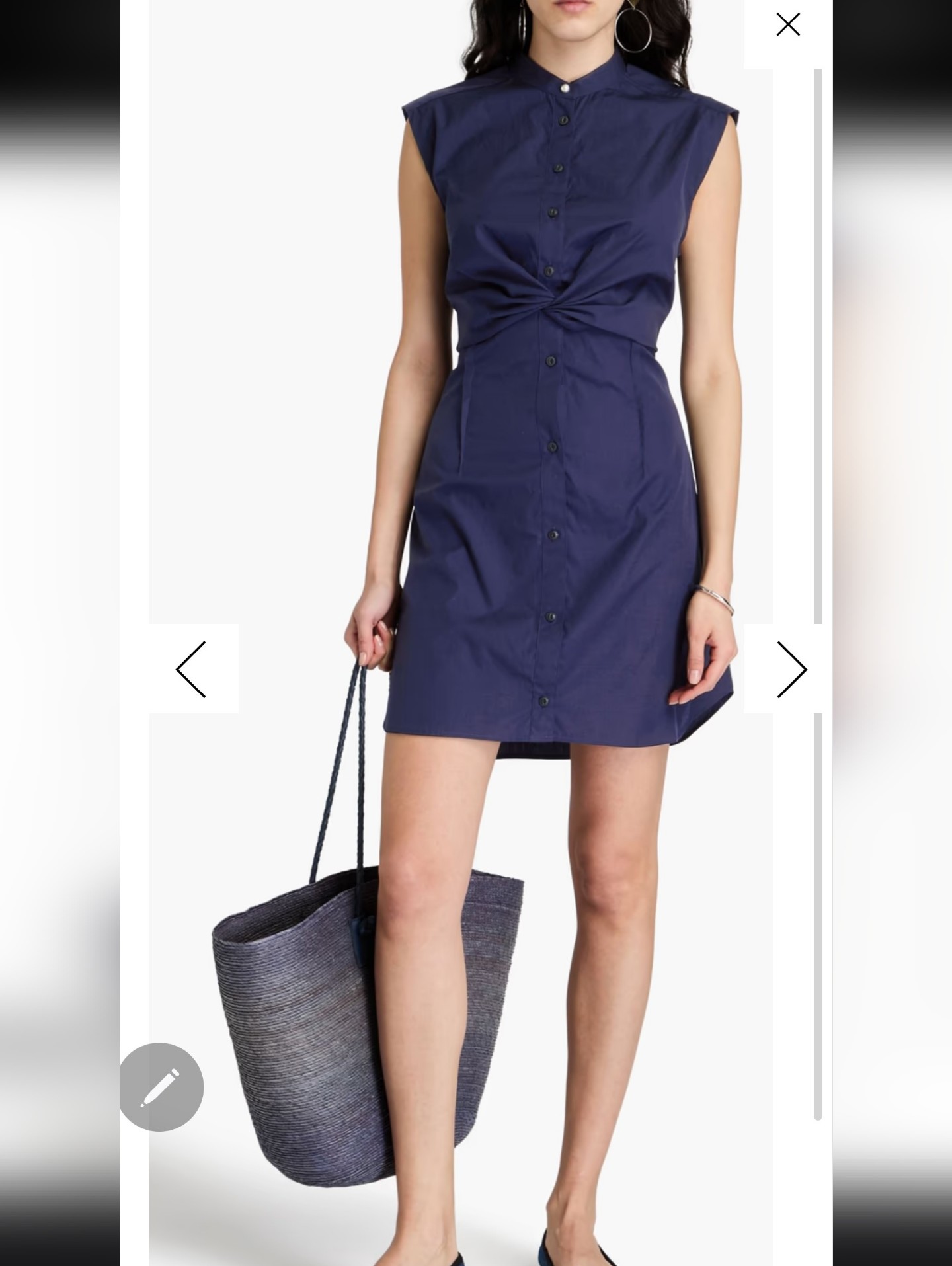Rag & Bone Louisa Twisted Mini Dress Navy Sleeveless Cotton Poplin Women's Sz 00